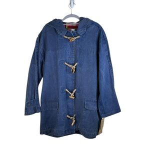 Braetan Blue Utility Jacket with Toggle Closures Vintage Deadstock Denim Hood S
